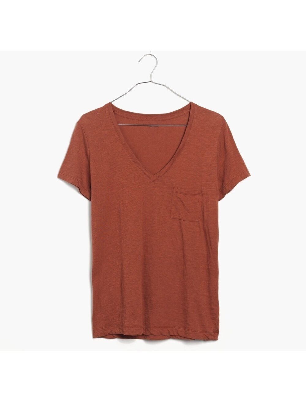 Madewell Whisper Cotton V Neck Pocket Tee XS Burnt Clay